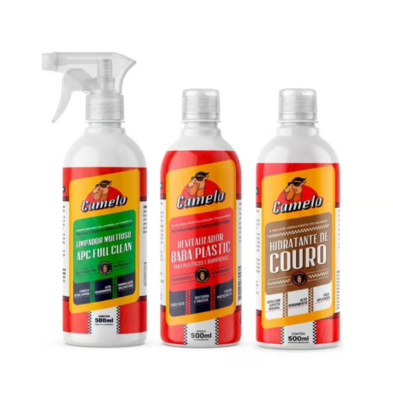 Apc Full Clean + Baba Plastic + Hidratante De Couro 500Ml - Camelo